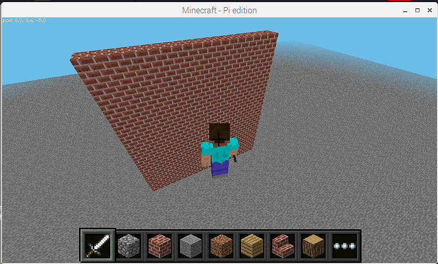 Scratch2mcpiでminecraftを動かしてみよう 第6回 ブロックの壁を建ててみた Fabshop Jp デジタルでものづくり ファブショップ