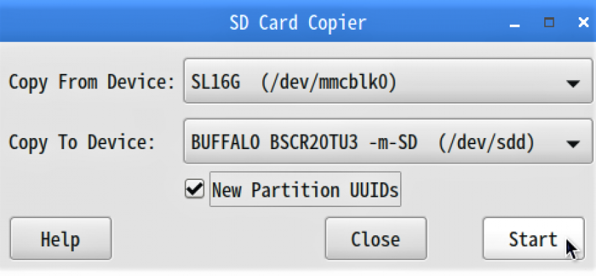 step 24 設定済raspbianをsd card copierでmicrosdカードにバックアップ