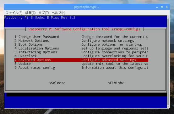 raspi-config 7 Advanced Options
